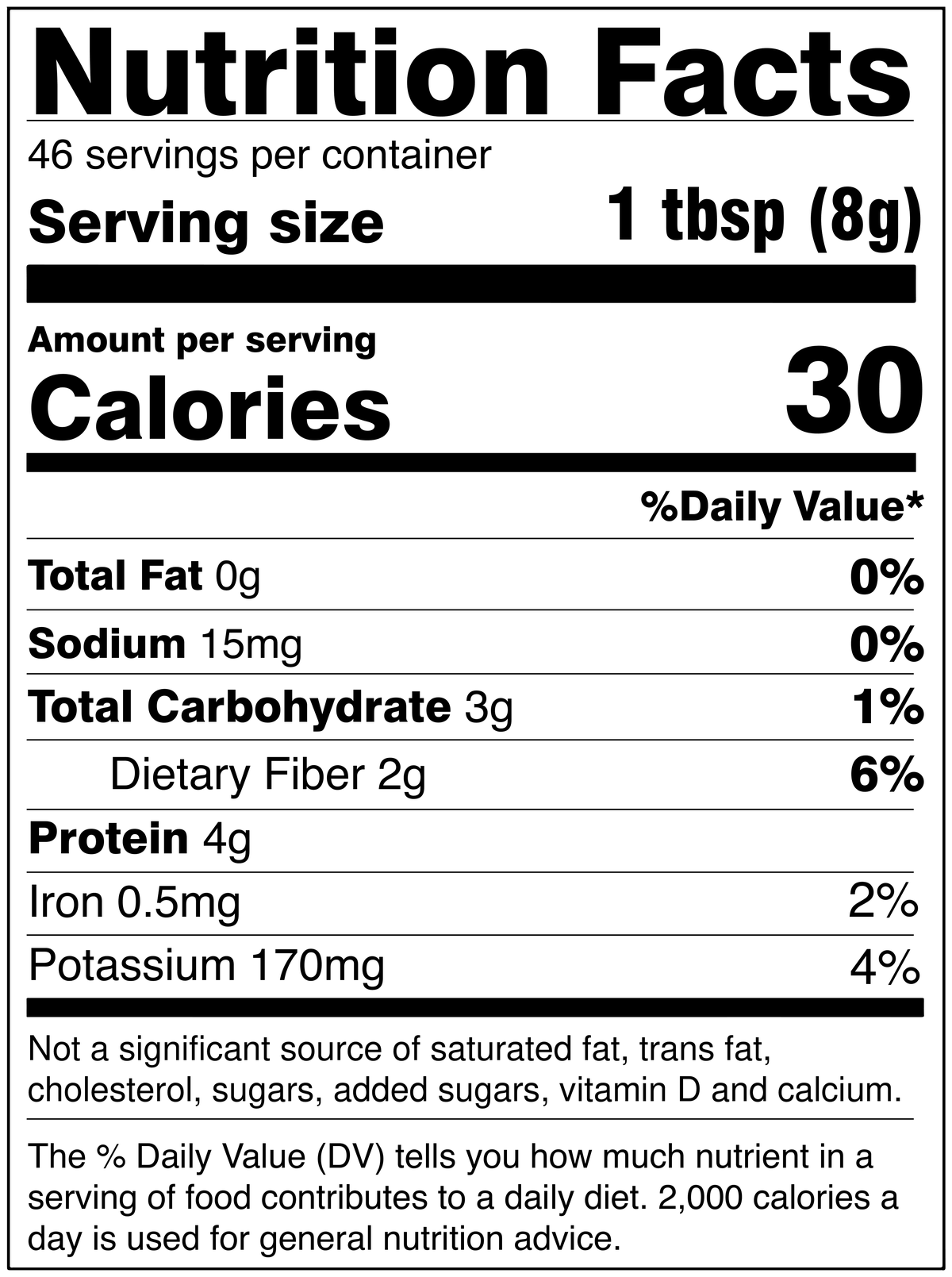 Noochy Licious Nutrition Facts panel